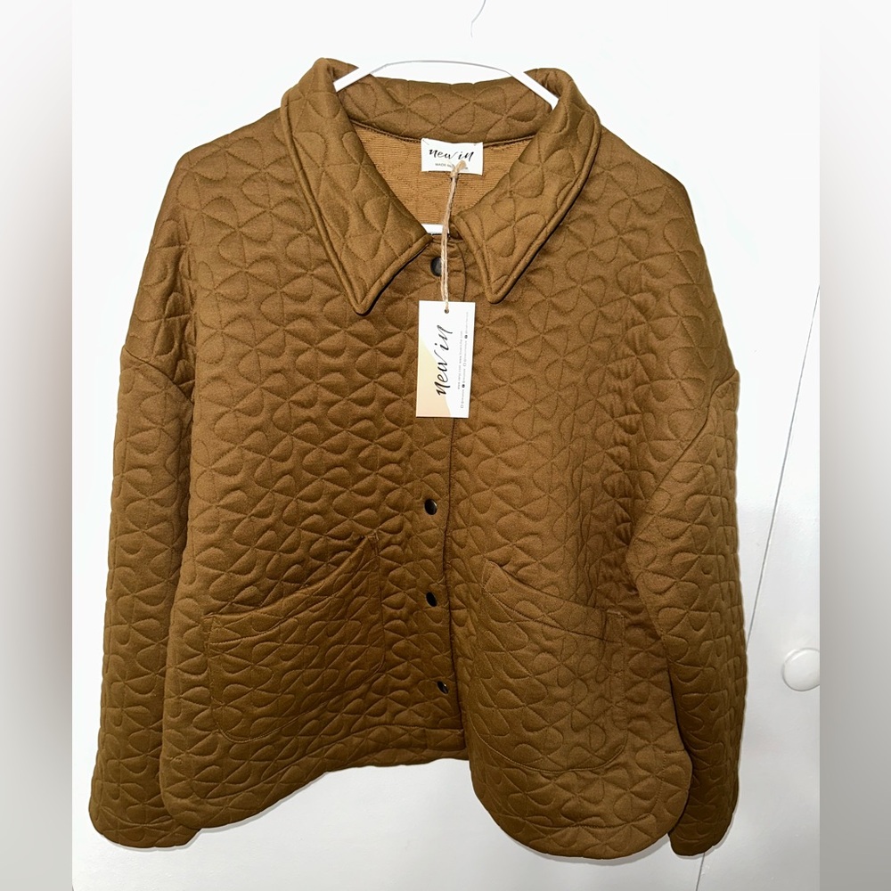 Quilted Solid Knit Oversized Casual Shacket Jacket